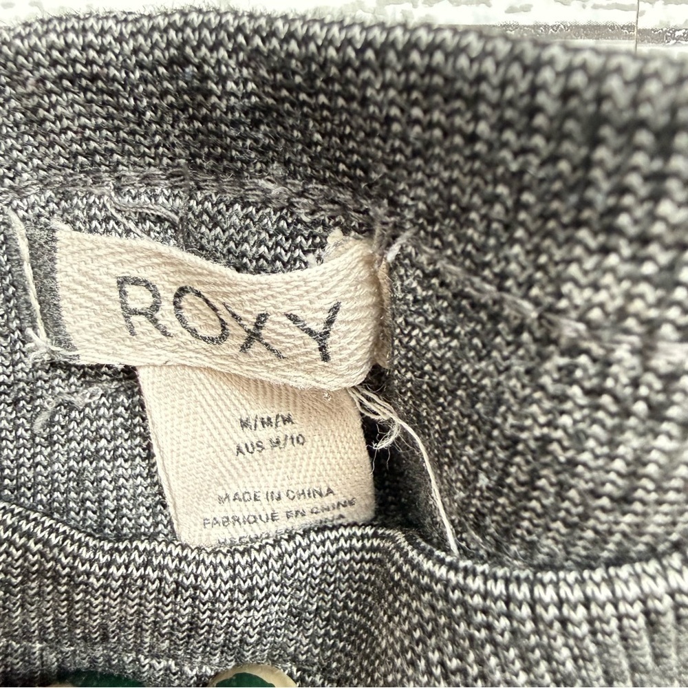 Roxy Heather Gray Jogger Sweatpants Knit Fleece Drawstring Women's Medium Cozy - Picture 2 of 10